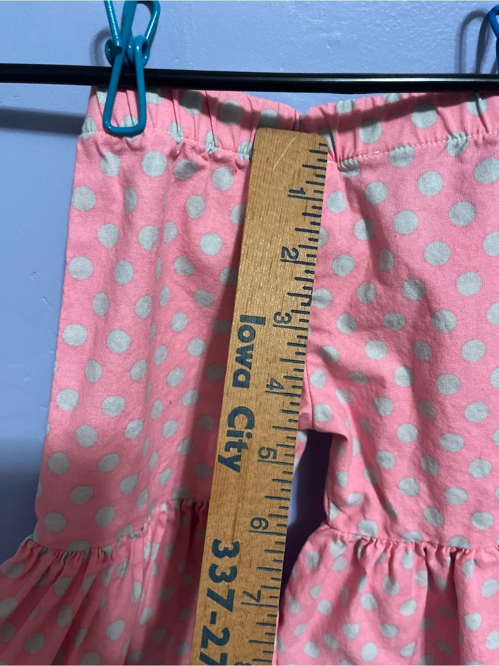 Peach Polka Dot Ruffle Girl's Pants with Patch